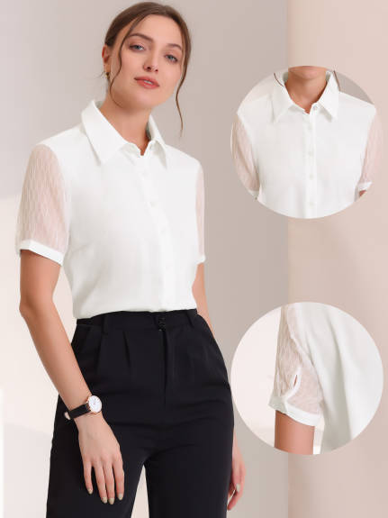 Allegra K- Button Down Sheer Point Collar Top