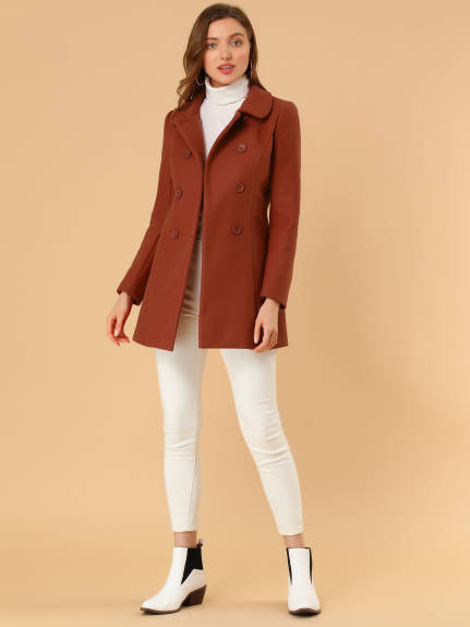 Allegra K- Peter Pan Collar Double Breasted Coat