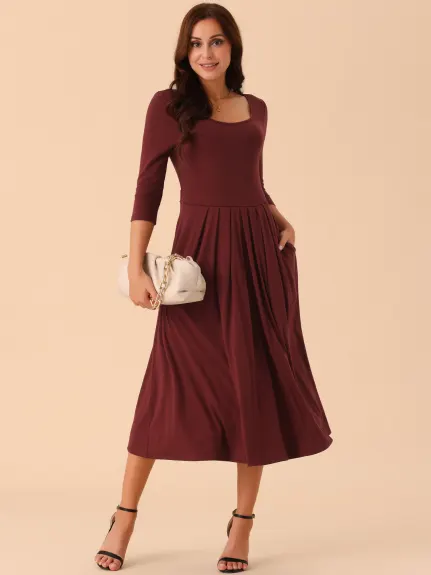 INSPIRE CHIC - Crewneck Pleated Swing Maxi Dress