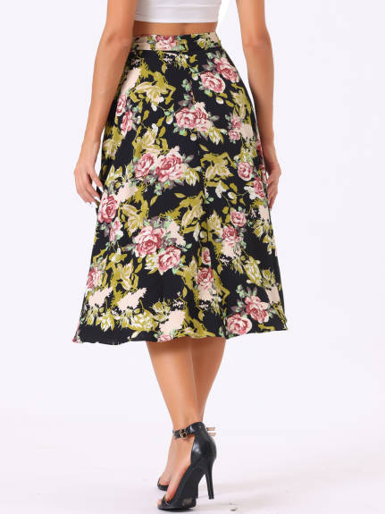 Allegra K- Floral Boho Wrap Midi Skirt