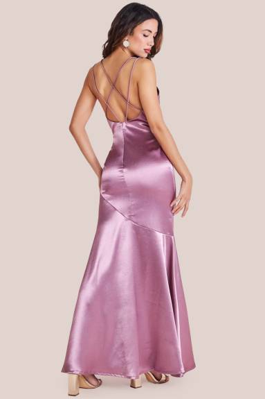 Goddiva - Satin Cowl Neck With Strappy Back Maxi