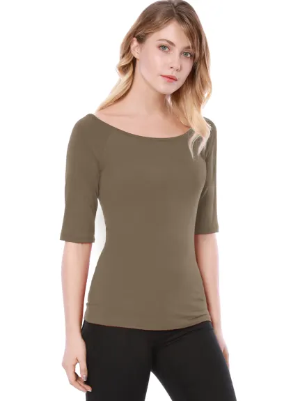 Allegra K- Half Sleeves Fitted Layering T-Shirt