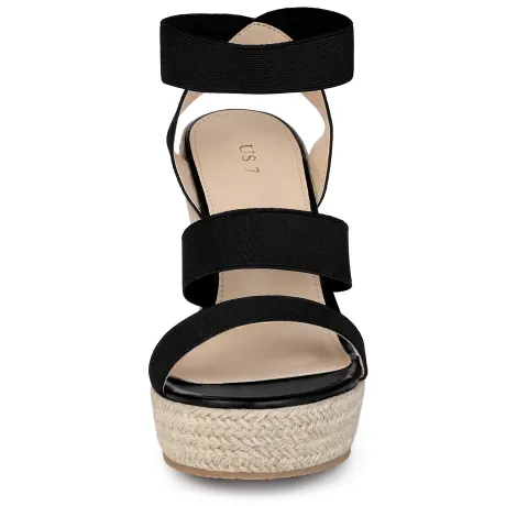 Allegra K - Elastic Strap Espadrille Wedges Sandals