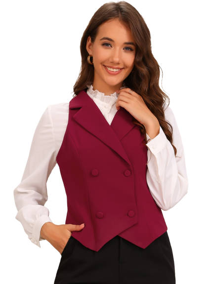 Allegra K - Notched Lapel Double Breasted Waistcoat Vest