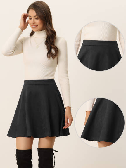 Allegra K- Faux Suede A-line Mini Skirt