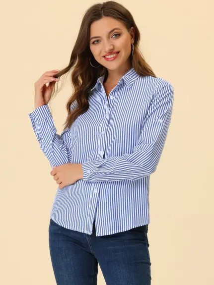 Allegra K- Roll-up Long Sleeve Lapel Collar Shirt