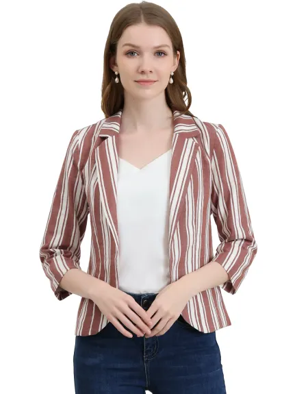 Allegra K- Blazer décontracté à revers cranté à manches 3/4