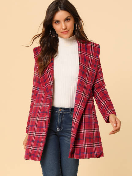 Allegra K- Plaid Shawl Collar Belted Wrap Coat