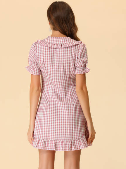 Allegra K- Checks Ruffled Peter Pan Collar Mini Dress