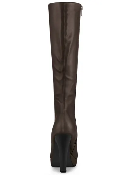 Allegra K - Faux Leather Platform Over the Knee High Boot