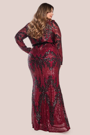 Goddiva - Long Sleeve Sequin Evening Maxi - plus size