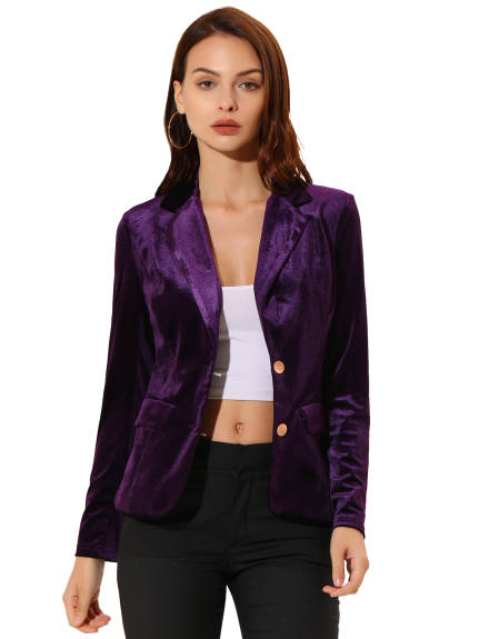 Allegra K- Notched Lapel Velvet Blazer