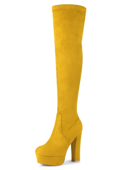 Allegra K - Platform Block Heel Over Knee High Boots