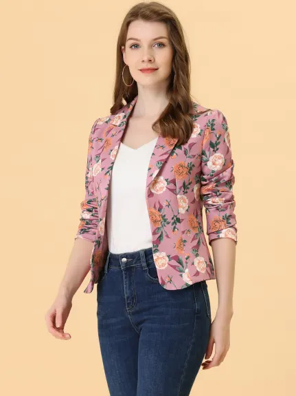 Allegra K- Open Front Notch Lapel Printed Blazer Jacket