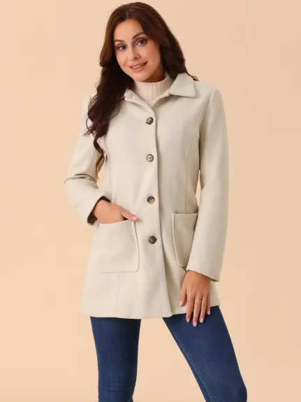 Allegra K - Notch Lapel Mid-Long Winter Peacoat