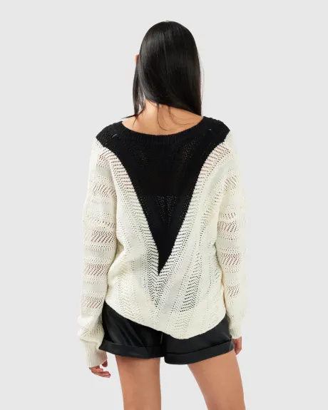 This Moment Oversized V-Neck Knit - Black/White