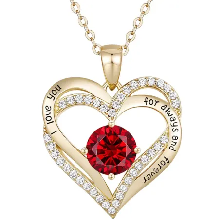 Pendentif cœur ''Je t'aime'' plaqué or 14 carats avec zircones cubiques colorées