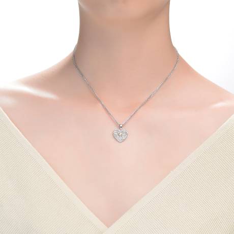 Genevive Sterling Silver Two Tone And Clear Cubic Zirconia Heart Necklace