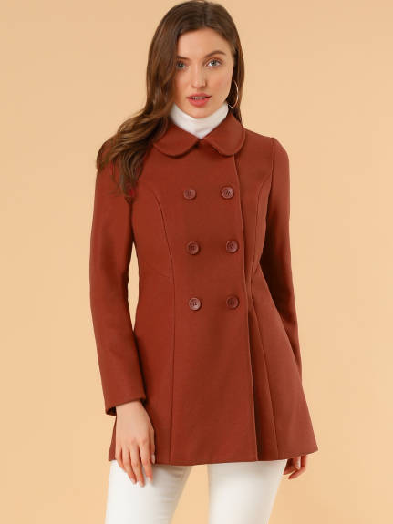 Allegra K- Peter Pan Collar Double Breasted Coat