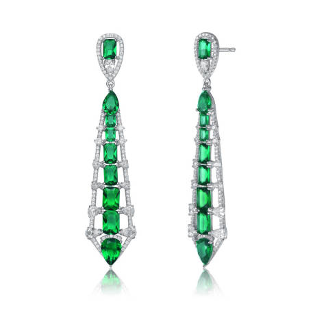 Genevive Sterling Silver White Gold Plated with Colored Cubic Zirconia Ladder Style Dangle Earrings