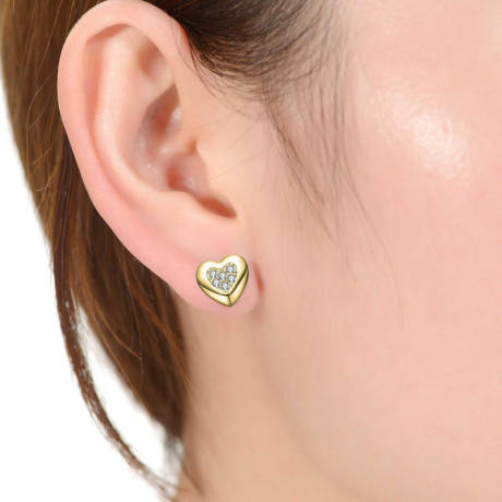 Rachel Glauber Lovely Heart Stud Earrings with Clear Cubic Zirconia