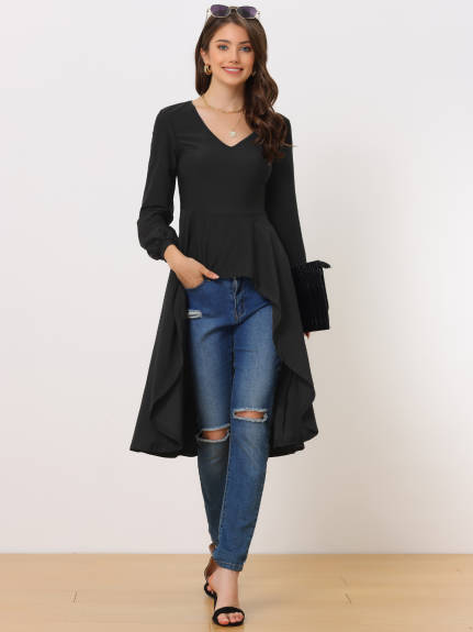 Allegra K - High Low Hem Peplum Long Blouse