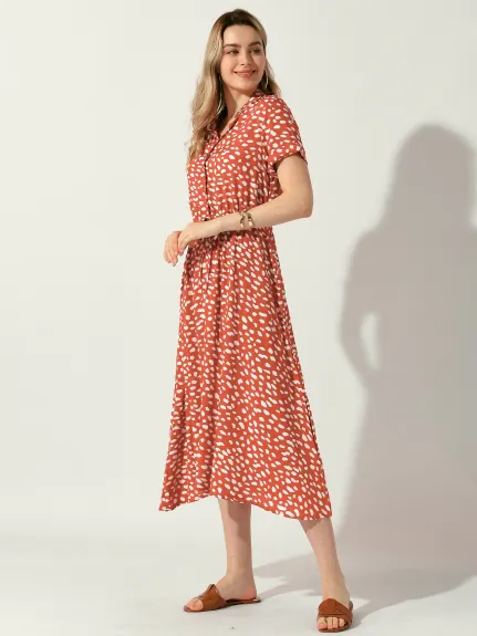 Allegra K- Robe midi à manches courtes et col en V à fleurs