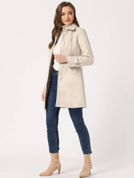 Allegra K- Peter Pan Collar Outwear Trench Peacoat