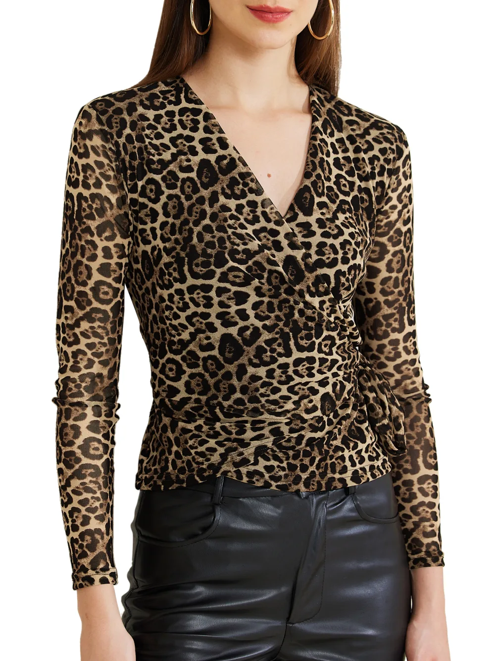 Allegra K- Animal Print V Neck Slim Blouse