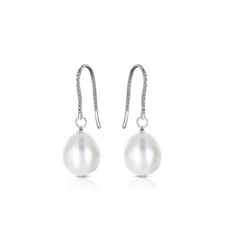 Genevive Sterling Silver White Gold Plated with Colored Pearl Drop Earrings