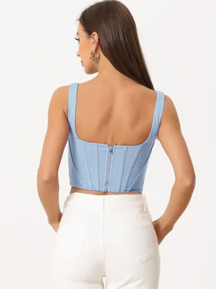 Allegra K- col carré Bustier Zip Top