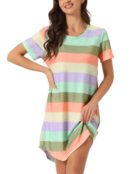 Cheibear - Colorful Striped Short Sleeve Nightshirt