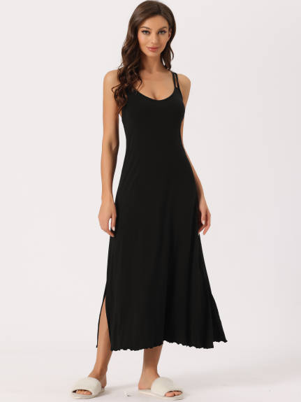 cheibear - Racer Back Full Slip Camisole Long Nightgown