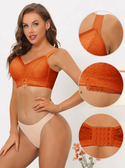 Allegra K - U Back Wireless Lace Bras Pack, Orange Brown