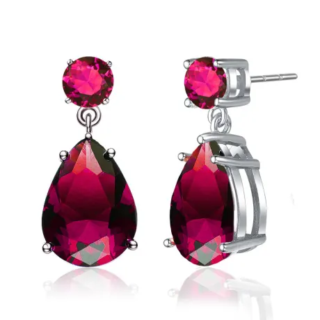 Genevive Sterling Silver White Gold Plated with Colored Cubic Zirconia Accent Drop Earrings