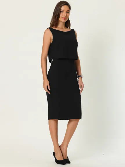 Hobemty- Sleeveless Layered Sheath Pencil Dress