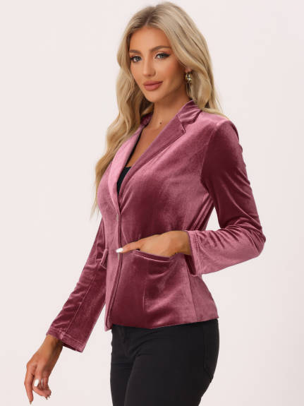 Allegra K- Notched Lapel Velvet Blazer