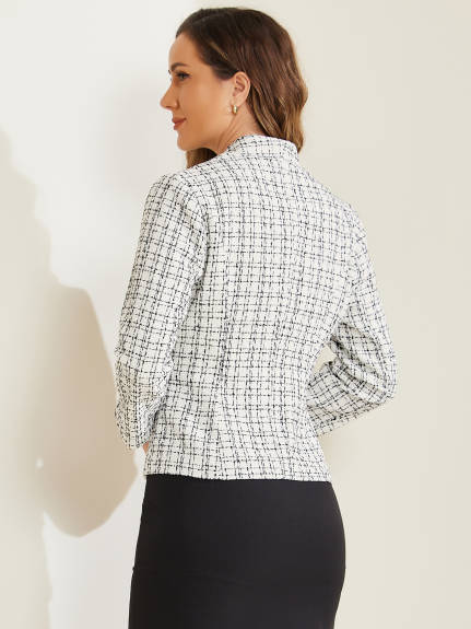 Allegra K- Plaid Tweed Long Sleeve Blazer Jackets