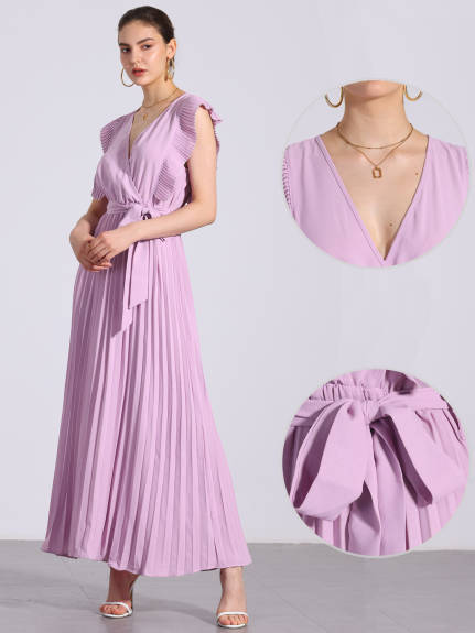 Allegra K - Wrap V-Neck Elegant Maxi Dress