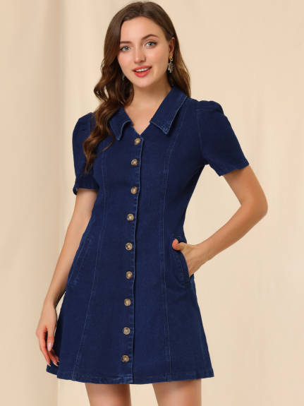 Allegra K- Button Down Short Sleeve Denim Dress