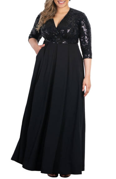 Kiyonna Paris Pleated Sequin Gown (Plus Size)