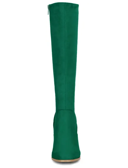 Allegra K- Side Zipper Chunky Heel Knee High Boots