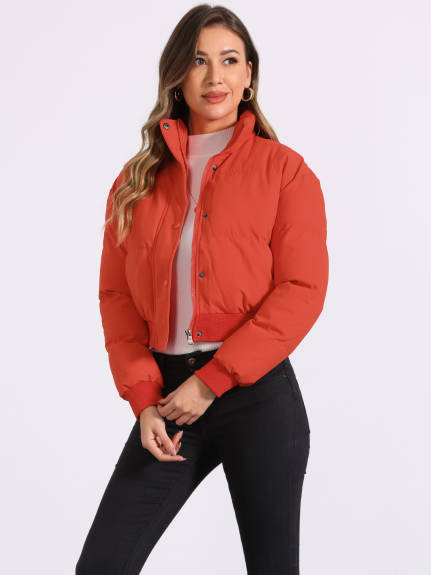 Allegra K - Cropped Padded Bomber Jacket Outwear