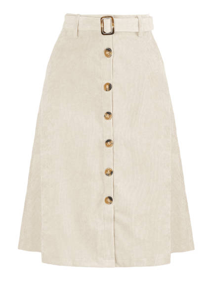 Allegra K - Button Front A-Line Belted Corduroy Skirt