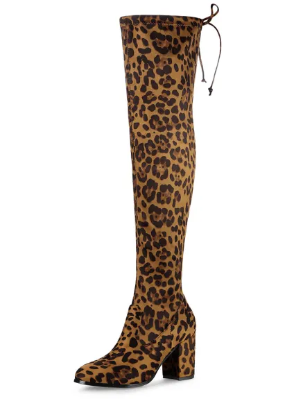 Allegra K- Chunky Heel Tied Over the Knee High Boots