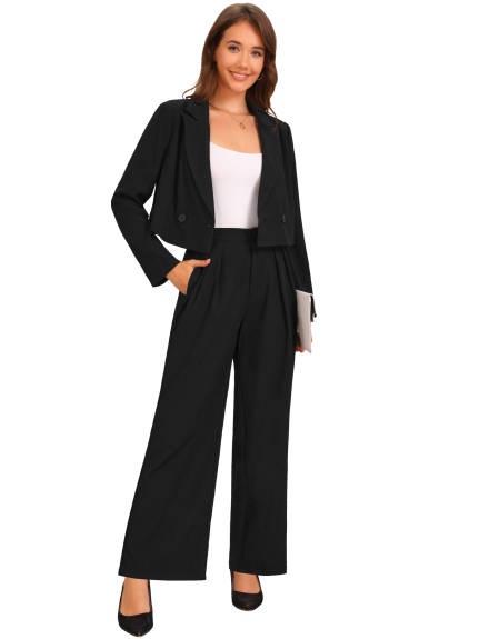 Allegra K - Long Sleeve Cropped Blazer Pant Suit