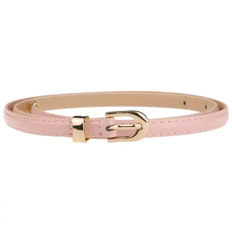 Allegra K- Skinny PU Leather Belt with Gold Metal Buckle