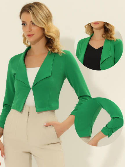 Allegra K- Cropped Notched Lapel Long Sleeve Blazer