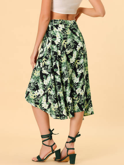 Allegra K- Floral Boho Wrap Midi Skirt