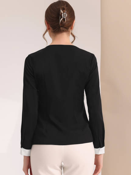 Allegra K- Square Neck Long Sleeve Blouse